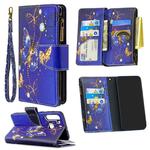 For Samsung Galaxy A21 Colored Drawing Pattern Zipper Horizontal Flip Leather Case with Holder & Card Slots & Wallet(Purple Butterfly)