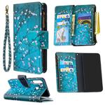 For Samsung Galaxy A21 Colored Drawing Pattern Zipper Horizontal Flip Leather Case with Holder & Card Slots & Wallet(Plum Blossom)