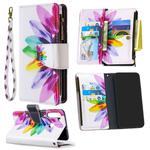 For Samsung Galaxy A21 Colored Drawing Pattern Zipper Horizontal Flip Leather Case with Holder & Card Slots & Wallet(Sun Flower)
