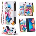 For Samsung Galaxy A30 Colored Drawing Pattern Zipper Horizontal Flip Leather Case with Holder & Card Slots & Wallet(Two Butterflies)