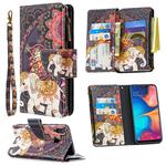 For Samsung Galaxy A30 Colored Drawing Pattern Zipper Horizontal Flip Leather Case with Holder & Card Slots & Wallet(Flower Elephants)