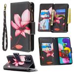 For Samsung Galaxy A51 Colored Drawing Pattern Zipper Horizontal Flip Leather Case with Holder & Card Slots & Wallet(Lotus)