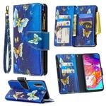 For Samsung Galaxy A70 Colored Drawing Pattern Zipper Horizontal Flip Leather Case with Holder & Card Slots & Wallet(Gold Butterfly)