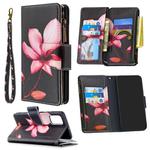 For Samsung Galaxy A71 Colored Drawing Pattern Zipper Horizontal Flip Leather Case with Holder & Card Slots & Wallet(Lotus)