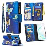 For Samsung Galaxy Note 10 Plus Colored Drawing Pattern Zipper Horizontal Flip Leather Case with Holder & Card Slots & Wallet(Gold Butterfly)