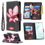 For Samsung Galaxy Note 10 Colored Drawing Pattern Zipper Horizontal Flip Leather Case with Holder & Card Slots & Wallet(Lotus)