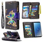 For Samsung Galaxy S9 Plus Colored Drawing Pattern Zipper Horizontal Flip Leather Case with Holder & Card Slots & Wallet(Big Butterfly)