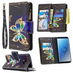 For Samsung Galaxy S9 Colored Drawing Pattern Zipper Horizontal Flip Leather Case with Holder & Card Slots & Wallet(Big Butterfly)