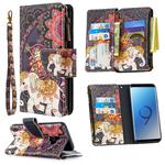 For Samsung Galaxy S9 Colored Drawing Pattern Zipper Horizontal Flip Leather Case with Holder & Card Slots & Wallet(Flower Elephants)