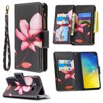 For Samsung Galaxy S10e Colored Drawing Pattern Zipper Horizontal Flip Leather Case with Holder & Card Slots & Wallet(Lotus)