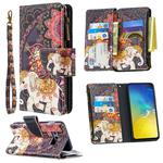 For Samsung Galaxy S10e Colored Drawing Pattern Zipper Horizontal Flip Leather Case with Holder & Card Slots & Wallet(Flower Elephants)