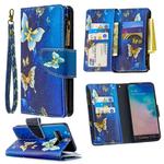 For Samsung Galaxy S10 Colored Drawing Pattern Zipper Horizontal Flip Leather Case with Holder & Card Slots & Wallet(Gold Butterfly)