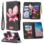 For Samsung Galaxy S10 Colored Drawing Pattern Zipper Horizontal Flip Leather Case with Holder & Card Slots & Wallet(Lotus)