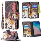 For Samsung Galaxy S10 Colored Drawing Pattern Zipper Horizontal Flip Leather Case with Holder & Card Slots & Wallet(Flower Elephants)