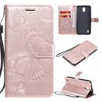 For Nokia 1.3 3D Butterflies Embossing Pattern Horizontal Flip Leather Case with Holder & Card Slot & Wallet(Rose Gold)