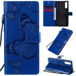 For Sony Xperia 10 II 3D Butterflies Embossing Pattern Horizontal Flip Leather Case with Holder & Card Slot & Wallet(Blue)
