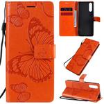 For Sony Xperia 10 II 3D Butterflies Embossing Pattern Horizontal Flip Leather Case with Holder & Card Slot & Wallet(Orange)