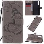 For Sony Xperia 10 II 3D Butterflies Embossing Pattern Horizontal Flip Leather Case with Holder & Card Slot & Wallet(Grey)