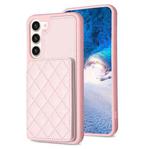 For Samsung Galaxy S23+ 5G BF25 Square Plaid Card Bag Holder Phone Case(Pink)