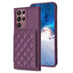 For Samsung Galaxy S22 Ultra 5G BF25 Square Plaid Card Bag Holder Phone Case(Dark Purple)