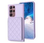 For Samsung Galaxy S22 Ultra 5G BF25 Square Plaid Card Bag Holder Phone Case(Purple)
