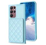For Samsung Galaxy S22 Ultra 5G BF25 Square Plaid Card Bag Holder Phone Case(Blue)