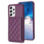 For Samsung Galaxy A52 5G / 4G  BF25 Square Plaid Card Bag Holder Phone Case(Dark Purple)