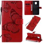 For Xiaomi Redmi Note 9 Pro 3D Butterflies Embossing Pattern Horizontal Flip Leather Case with Holder & Card Slot & Wallet(Red)