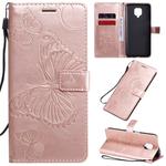 For Xiaomi Redmi Note 9 Pro 3D Butterflies Embossing Pattern Horizontal Flip Leather Case with Holder & Card Slot & Wallet(Rose Gold)