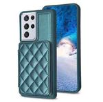 For Samsung Galaxy S21 Ultra 5G BF25 Square Plaid Card Bag Holder Phone Case(Green)