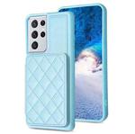 For Samsung Galaxy S21 Ultra 5G BF25 Square Plaid Card Bag Holder Phone Case(Blue)