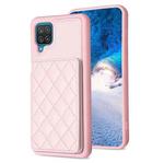 For Samsug Galaxy A12 BF25 Square Plaid Card Bag Holder Phone Case(Pink)