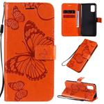For Samsung Galaxy A41 3D Butterflies Embossing Pattern Horizontal Flip Leather Case with Holder & Card Slot & Wallet(Orange)