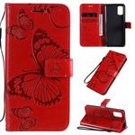 For Samsung Galaxy A41 3D Butterflies Embossing Pattern Horizontal Flip Leather Case with Holder & Card Slot & Wallet(Red)