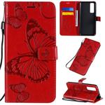 For Huawei Nova 7 3D Butterflies Embossing Pattern Horizontal Flip Leather Case with Holder & Card Slot & Wallet(Red)