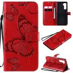 For Huawei Nova 7 SE / P40 Lite 5G 3D Butterflies Embossing Pattern Horizontal Flip Leather Case with Holder & Card Slot & Wallet(Red)