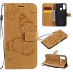 For Huawei P Smart(2020) 3D Butterflies Embossing Pattern Horizontal Flip Leather Case with Holder & Card Slot & Wallet(Yellow)