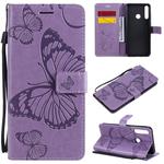 For Huawei Y6P 3D Butterflies Embossing Pattern Horizontal Flip Leather Case with Holder & Card Slot & Wallet(Purple)