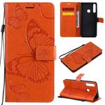 For Huawei Y6P 3D Butterflies Embossing Pattern Horizontal Flip Leather Case with Holder & Card Slot & Wallet(Orange)