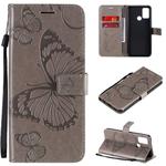 For Huawei Honor 9A 3D Butterflies Embossing Pattern Horizontal Flip Leather Case with Holder & Card Slot & Wallet(Grey)