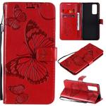 For Huawei Honor 30 Pro / 30 Pro Plus 3D Butterflies Embossing Pattern Horizontal Flip Leather Case with Holder & Card Slot & Wallet(Red)