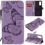 For Huawei Honor 30 3D Butterflies Embossing Pattern Horizontal Flip Leather Case with Holder & Card Slot & Wallet(Purple)