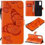 For Huawei Honor 30 3D Butterflies Embossing Pattern Horizontal Flip Leather Case with Holder & Card Slot & Wallet(Orange)