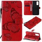For Huawei Honor 30 3D Butterflies Embossing Pattern Horizontal Flip Leather Case with Holder & Card Slot & Wallet(Red)