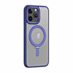 For iPhone 15 Pro Skin Feel MagSafe Shockproof Phone Case with Holder(Dark Blue)