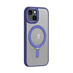 For iPhone 15 Plus Skin Feel MagSafe Shockproof Phone Case with Holder(Dark Blue)