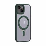 For iPhone 15 Plus Skin Feel MagSafe Shockproof Phone Case with Holder(Dark Green)