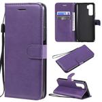 For Huawei nova 7 SE / P40 Lite 5G Solid Color Horizontal Flip Protective Leather Case with Holder & Card Slots & Wallet & Lanyard(Purple)