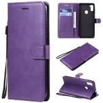 For Samsung Galaxy A11 Solid Color Horizontal Flip Protective Leather Case with Holder & Card Slots & Wallet & Photo Frame & Lanyard(Purple)