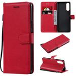 For Sony Xperia 10 II Solid Color Horizontal Flip Protective Leather Case with Holder & Card Slots & Wallet & Photo Frame & Lanyard(Red)